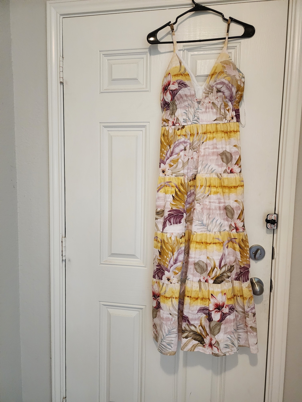 Floral Tiered Spaghetti-Strap Maxi Dress in Yellow and Pink
